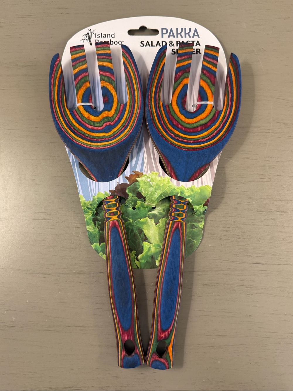 Island Bamboo Rainbow Pakka Wood Servers Set Of 2 Salad & Pasta Serving Utensils